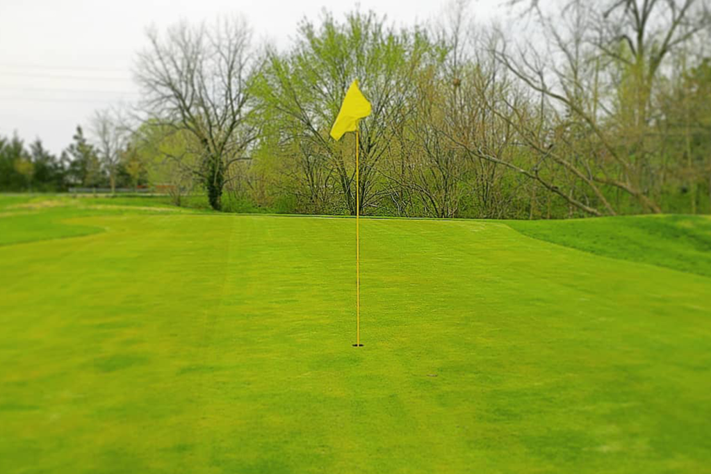 Yellow flag over hole on golf course